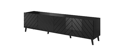 MEBLINE TV - Lowboard Schrank ABETO 200cm Schwarz Fernsehschrank – Tv Sideboard – Sideboard Wohnzimmer Tv – Möbel Wohnzimmer – Tv Cabinet Unterschrank – Tv Unit – Tv-möbel & Phonomöbel von MEBLINE