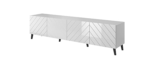 MEBLINE TV - Lowboard Schrank ABETO 200cm Weiß Fernsehschrank – Tv Sideboard – Sideboard Wohnzimmer Tv – Möbel Wohnzimmer – Tv Cabinet Unterschrank – Tv Unit – Tv-möbel & Phonomöbel von MEBLINE