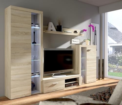 MEBLINE Wall Unit Rumba – Wohnwand Wohnzimmer RGB – Wohnzimmer Möbel – Wohnwand Modern – Lowboard Wohnzimmer – Wohnzimmer Schrankwand – Wohnzimmer Möbel Modern von MEBLINE