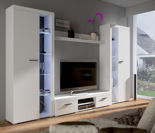 MEBLINE Wall Unit Rumba XL – Wohnwand Wohnzimmer RGB – Wohnzimmer Möbel – Wohnwand Modern – Lowboard Wohnzimmer – Wohnzimmer Schrankwand – Wohnzimmer Möbel Modern von MEBLINE