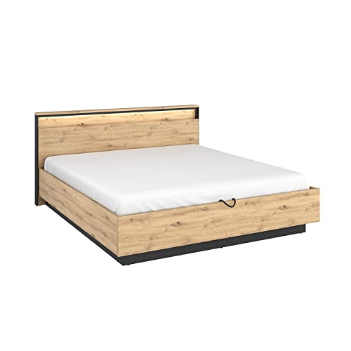 MEBLINI Bett mit Bettkasten und Lattenrost - Bett mit LED und Stauraum - Doppelbett - Jugendbett - Stauraumbett - Ehebett - Quant - Artisan Eiche/Schwarz - 160x200cm von MEBLINI