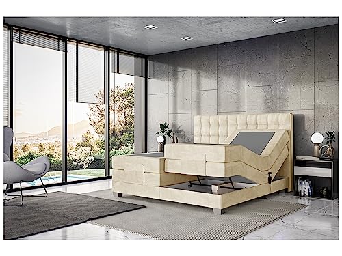 MEBLINI Boxspringbett Elektrisch Verstellbar - Gepolstert Doppelbett mit Matratzen und Toppers - Polsterbett - Bett mit Kopfteil - Edison - 120x200 - H3/Beige Samt von MEBLINI