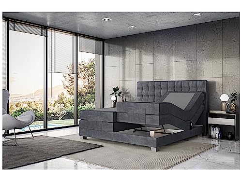 MEBLINI Boxspringbett Elektrisch Verstellbar - Gepolstert Doppelbett mit Matratzen und Toppers - Polsterbett - Bett mit Kopfteil - Edison - 180x200 - H3/Dunkelgrau Samt von MEBLINI