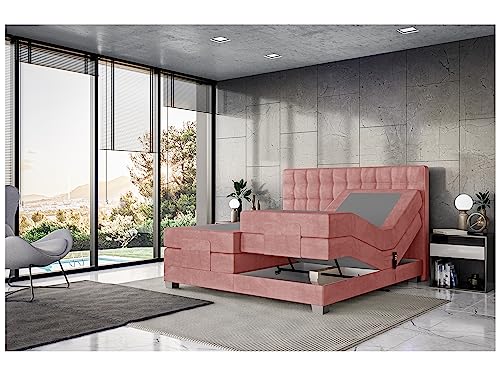 MEBLINI Boxspringbett Elektrisch Verstellbar - Gepolstert Doppelbett mit Matratzen und Toppers - Polsterbett - Bett mit Kopfteil - Edison - 180x200 - H3/Rosa Samt von MEBLINI