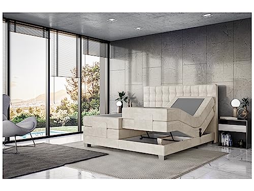 MEBLINI Boxspringbett Elektrisch Verstellbar - Gepolstert Doppelbett mit Matratzen und Toppers - Polsterbett - Bett mit Kopfteil - Edison - 120x200 - H3/Creme Samt von MEBLINI