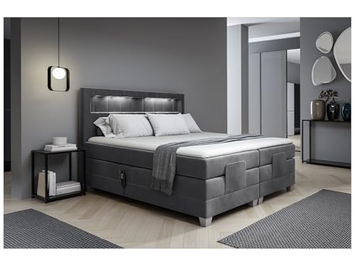 MEBLINI Boxspringbett Elektrisch Verstellbar mit LED - Gepolstert Doppelbett mit Matratzen und Toppers - Polsterbett - Bett mit Kopfteil - ASPERO - 180x200 - H3/Dunkelgrau Samt von MEBLINI