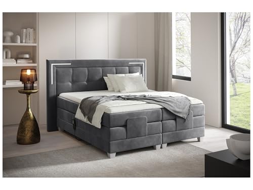 MEBLINI Boxspringbett Elektrisch Verstellbar mit LED - Gepolstert Doppelbett mit Matratzen und Toppers - Polsterbett - Bett mit Kopfteil - Tarente - 120x200 - H3/Dunkelgrau Samt von MEBLINI