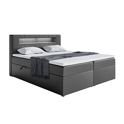 MEBLINI Boxspringbett mit Bettkasten - Bett mit LED Kopfteil - Gepolstert Doppelbett mit Matratze und Topper - Polsterbett mit Stauraum - Stauraumbett - ASPIN - 180x200 - H3/Schwarz Kunstleder MEBLINI Boxspringbett mit Bettkasten - Bett mit LED Kopfteil - Gepolstert Doppelbett mit Matratze und Topper - Polsterbett mit Stauraum - Stauraumbett - ASPIN - 180x200 - H3/Schwarz Kunstleder von MEBLINI