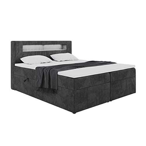 MEBLINI Boxspringbett mit Bettkasten - Bett mit LED Kopfteil - Gepolstert Doppelbett mit Matratze und Topper - Polsterbett mit Stauraum - Stauraumbett - ASPIN - 180x200 - H3/Schwarz Samt MEBLINI Boxspringbett mit Bettkasten - Bett mit LED Kopfteil - Gepolstert Doppelbett mit Matratze und Topper - Polsterbett mit Stauraum - Stauraumbett - ASPIN - 180x200 - H3/Schwarz Samt von MEBLINI