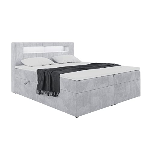 MEBLINI Boxspringbett mit Bettkasten - Bett mit LED Kopfteil - Gepolstert Doppelbett mit Matratze und Topper - Polsterbett mit Stauraum - Stauraumbett - ASPIN - 180x200 - H4/Hellgrau Samt MEBLINI Boxspringbett mit Bettkasten - Bett mit LED Kopfteil - Gepolstert Doppelbett mit Matratze und Topper - Polsterbett mit Stauraum - Stauraumbett - ASPIN - 180x200 - H4/Hellgrau Samt von MEBLINI