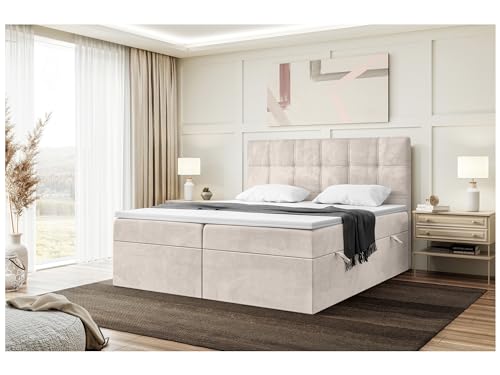 MEBLINI Boxspringbett mit Bettkasten - Gepolstert Doppelbett mit Matratze und Topper - Polsterbett mit Stauraum - Bett mit Kopfteil - Kai - 160x200 - H4/Beige Samt MEBLINI Boxspringbett mit Bettkasten - Gepolstert Doppelbett mit Matratze und Topper - Polsterbett mit Stauraum - Bett mit Kopfteil - Kai - 160x200 - H4/Beige Samt von MEBLINI