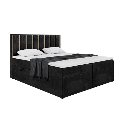 MEBLINI Boxspringbett mit Bettkasten - Gepolstert Doppelbett mit Matratze und Topper - Polsterbett mit Stauraum - Bett mit Kopfteil - Noah - 200x200 - H4/Schwarz Samt von MEBLINI