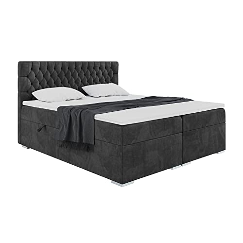 MEBLINI Boxspringbett mit Bettkasten - Gepolstert Doppelbett mit Matratze und Topper - Polsterbett mit Stauraum - Bett mit Kopfteil - Stauraumbett - Dalia - 180x200 - H4/Schwarz Samt von MEBLINI