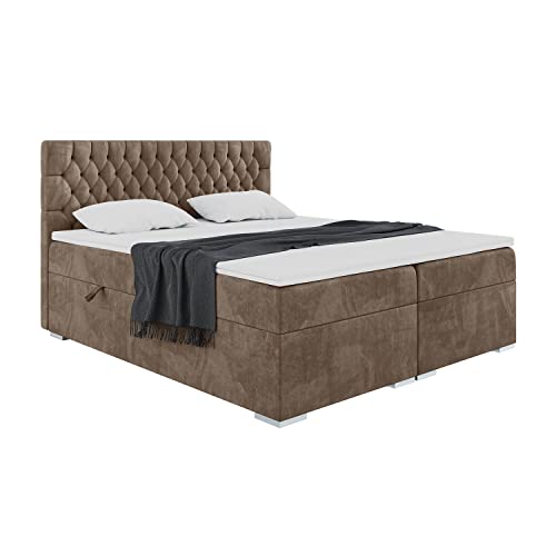 MEBLINI Boxspringbett mit Bettkasten - Gepolstert Doppelbett mit Matratze und Topper - Polsterbett mit Stauraum - Bett mit Kopfteil - Stauraumbett - Dalia - 200x200 - H3/Braun Samt von MEBLINI