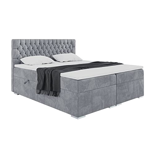 MEBLINI Boxspringbett mit Bettkasten - Gepolstert Doppelbett mit Matratze und Topper - Polsterbett mit Stauraum - Bett mit Kopfteil - Stauraumbett - Dalia - 200x200 - H4/Grau Samt MEBLINI Boxspringbett mit Bettkasten - Gepolstert Doppelbett mit Matratze und Topper - Polsterbett mit Stauraum - Bett mit Kopfteil - Stauraumbett - Dalia - 200x200 - H4/Grau Samt von MEBLINI