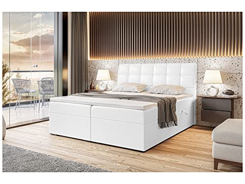 MEBLINI Boxspringbett mit Bettkasten - Gepolstert Doppelbett mit Matratze und Topper - Polsterbett mit Stauraum - Bett mit Kopfteil - Stauraumbett - Drago - 160x200 - H3/Weiß Kunstleder MEBLINI Boxspringbett mit Bettkasten - Gepolstert Doppelbett mit Matratze und Topper - Polsterbett mit Stauraum - Bett mit Kopfteil - Stauraumbett - Drago - 160x200 - H3/Weiß Kunstleder von MEBLINI