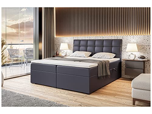 MEBLINI Boxspringbett mit Bettkasten - Gepolstert Doppelbett mit Matratze und Topper - Polsterbett mit Stauraum - Bett mit Kopfteil - Stauraumbett - Drago - 180x200 - H3/Dunkelgrau Kunstleder von MEBLINI