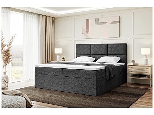 MEBLINI Boxspringbett mit Bettkasten - Gepolstert Doppelbett mit Matratze und Topper - Polsterbett mit Stauraum - Bett mit Kopfteil - Stauraumbett - KYLIAN - 200x200 - H4/Dunkelgrau Webstoff MEBLINI Boxspringbett mit Bettkasten - Gepolstert Doppelbett mit Matratze und Topper - Polsterbett mit Stauraum - Bett mit Kopfteil - Stauraumbett - KYLIAN - 200x200 - H4/Dunkelgrau Webstoff von MEBLINI