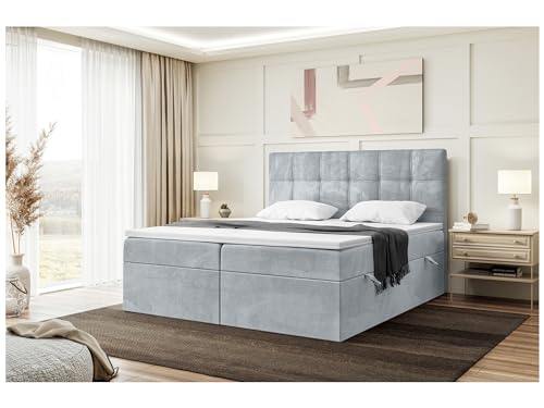 MEBLINI Boxspringbett mit Bettkasten - Gepolstert Doppelbett mit Matratze und Topper - Polsterbett mit Stauraum - Bett mit Kopfteil - Stauraumbett - Kai - 180x220 - H3/Hellgrau Samt MEBLINI Boxspringbett mit Bettkasten - Gepolstert Doppelbett mit Matratze und Topper - Polsterbett mit Stauraum - Bett mit Kopfteil - Stauraumbett - Kai - 180x220 - H3/Hellgrau Samt von MEBLINI