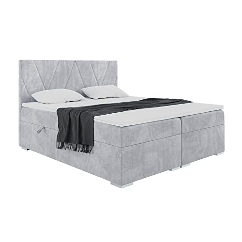 MEBLINI Boxspringbett mit Bettkasten - Gepolstert Doppelbett mit Matratze und Topper - Polsterbett mit Stauraum - Bett mit Kopfteil - Stauraumbett - Lara - 200x200 - H4/Hellgrau Samt MEBLINI Boxspringbett mit Bettkasten - Gepolstert Doppelbett mit Matratze und Topper - Polsterbett mit Stauraum - Bett mit Kopfteil - Stauraumbett - Lara - 200x200 - H4/Hellgrau Samt von MEBLINI