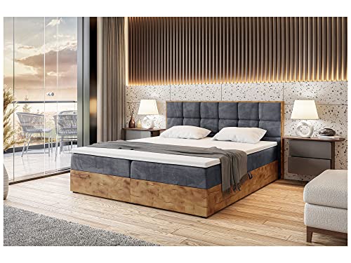 MEBLINI Boxspringbett mit Bettkasten - Gepolstert Doppelbett mit Matratze und Topper - Polsterbett mit Stauraum - Bett mit Kopfteil - Stauraumbett - Lofty 1-160x220 - H3/Dunkelgrau Samt von MEBLINI