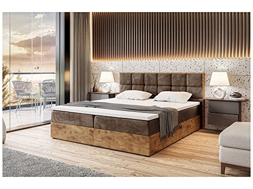 MEBLINI Boxspringbett mit Bettkasten - Gepolstert Doppelbett mit Matratze und Topper - Polsterbett mit Stauraum - Bett mit Kopfteil - Stauraumbett - Lofty 1-200x200 - H3/Braun Samt von MEBLINI