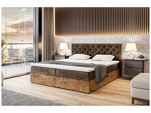 MEBLINI Boxspringbett mit Bettkasten - Gepolstert Doppelbett mit Matratze und Topper - Polsterbett mit Stauraum - Bett mit Kopfteil - Stauraumbett - Lofty 3-200x200 - H3/Braun Samt von MEBLINI