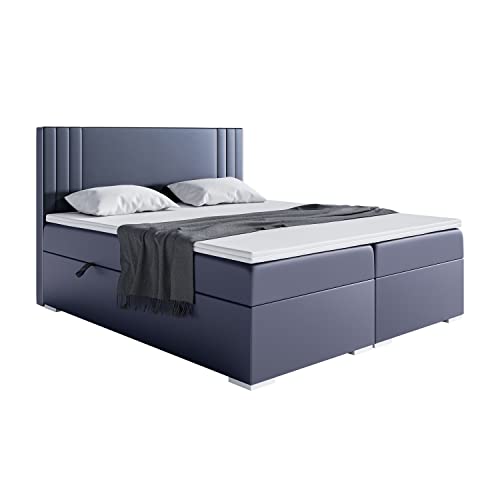 MEBLINI Boxspringbett mit Bettkasten - Gepolstert Doppelbett mit Matratze und Topper - Polsterbett mit Stauraum - Bett mit Kopfteil - Stauraumbett - MORANO - 140x200 - H4/Dunkelgrau Kunstleder von MEBLINI