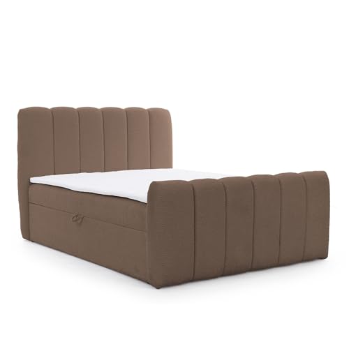 MEBLINI Boxspringbett mit Bettkasten - Gepolstert Doppelbett mit Matratze und Topper - Polsterbett mit Stauraum - Bett mit Kopfteil - Stauraumbett - Nomade - 200x200 - H3/Braun Boucle von MEBLINI