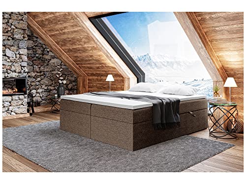 MEBLINI Boxspringbett mit Bettkasten - Gepolstert Doppelbett mit Matratze und Topper - Polsterbett mit Stauraum - Bett ohne Kopfteil - Stauraumbett - Lionel - 160x200 - H3/Braun Webstoff von MEBLINI