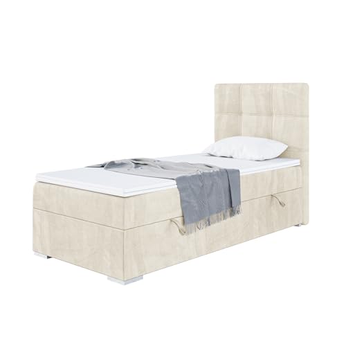 MEBLINI Boxspringbett mit Bettkasten - Gepolstert Einzelbett mit Matratze und Topper - Polsterbett mit Stauraum - Bett mit Kopfteil - Stauraumbett - Kai - 80x200 Rechts - H3/Creme Samt MEBLINI Boxspringbett mit Bettkasten - Gepolstert Einzelbett mit Matratze und Topper - Polsterbett mit Stauraum - Bett mit Kopfteil - Stauraumbett - Kai - 80x200 Rechts - H3/Creme Samt von MEBLINI