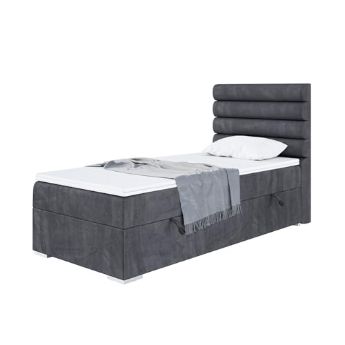 MEBLINI Boxspringbett mit Bettkasten - Gepolstert Einzelbett mit Matratze und Topper - Polsterbett mit Stauraum - Bett mit Kopfteil - Stauraumbett - Karim - 90x200 Rechts - H3/Dunkelgrau Samt MEBLINI Boxspringbett mit Bettkasten - Gepolstert Einzelbett mit Matratze und Topper - Polsterbett mit Stauraum - Bett mit Kopfteil - Stauraumbett - Karim - 90x200 Rechts - H3/Dunkelgrau Samt von MEBLINI