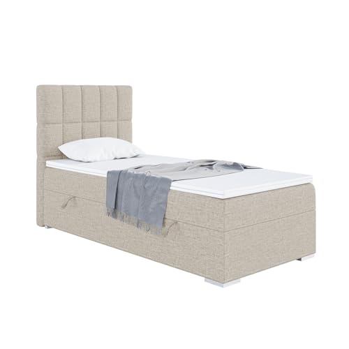 MEBLINI Boxspringbett mit Bettkasten - Gepolstert Einzelbett mit Matratze und Topper - Polsterbett mit Stauraum - Bett mit Kopfteil - Stauraumbett - Lukas - 100x200 Links - H3/Beige Webstoff MEBLINI Boxspringbett mit Bettkasten - Gepolstert Einzelbett mit Matratze und Topper - Polsterbett mit Stauraum - Bett mit Kopfteil - Stauraumbett - Lukas - 100x200 Links - H3/Beige Webstoff von MEBLINI