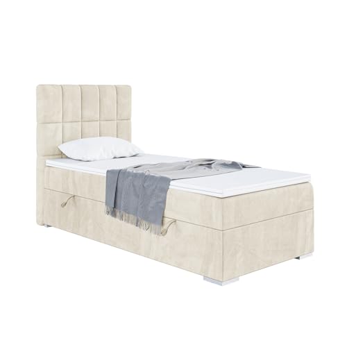 MEBLINI Boxspringbett mit Bettkasten - Gepolstert Einzelbett mit Matratze und Topper - Polsterbett mit Stauraum - Bett mit Kopfteil - Stauraumbett - Lukas - 100x200 Links - H3/Creme Samt MEBLINI Boxspringbett mit Bettkasten - Gepolstert Einzelbett mit Matratze und Topper - Polsterbett mit Stauraum - Bett mit Kopfteil - Stauraumbett - Lukas - 100x200 Links - H3/Creme Samt von MEBLINI