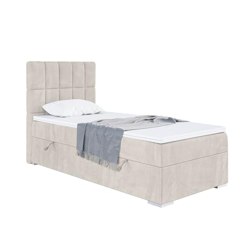 MEBLINI Boxspringbett mit Bettkasten - Gepolstert Einzelbett mit Matratze und Topper - Polsterbett mit Stauraum - Bett mit Kopfteil - Stauraumbett - Lukas - 100x200 Links - H4/Beige Samt MEBLINI Boxspringbett mit Bettkasten - Gepolstert Einzelbett mit Matratze und Topper - Polsterbett mit Stauraum - Bett mit Kopfteil - Stauraumbett - Lukas - 100x200 Links - H4/Beige Samt von MEBLINI