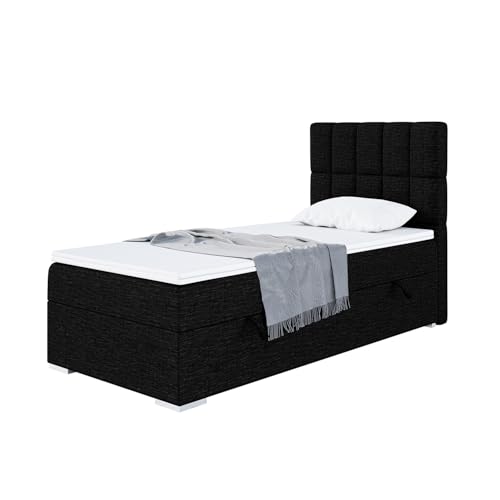 MEBLINI Boxspringbett mit Bettkasten - Gepolstert Einzelbett mit Matratze und Topper - Polsterbett mit Stauraum - Bett mit Kopfteil - Stauraumbett - Lukas - 100x200 Rechts - H3/Schwarz Webstoff MEBLINI Boxspringbett mit Bettkasten - Gepolstert Einzelbett mit Matratze und Topper - Polsterbett mit Stauraum - Bett mit Kopfteil - Stauraumbett - Lukas - 100x200 Rechts - H3/Schwarz Webstoff von MEBLINI