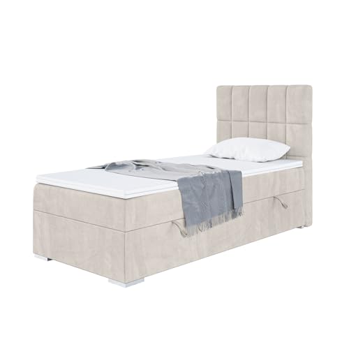 MEBLINI Boxspringbett mit Bettkasten - Gepolstert Einzelbett mit Matratze und Topper - Polsterbett mit Stauraum - Bett mit Kopfteil - Stauraumbett - Lukas - 90x200 Rechts - H3/Beige Samt MEBLINI Boxspringbett mit Bettkasten - Gepolstert Einzelbett mit Matratze und Topper - Polsterbett mit Stauraum - Bett mit Kopfteil - Stauraumbett - Lukas - 90x200 Rechts - H3/Beige Samt von MEBLINI
