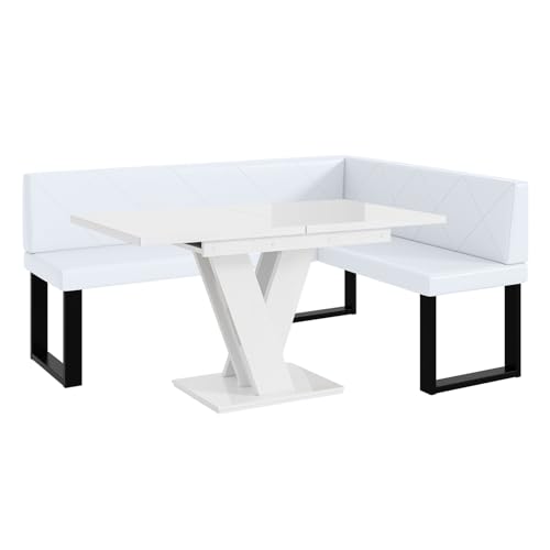 MEBLINI Eckbank für Esszimmer mit ausziehbarem Tisch - Küchenbank - Essecke - Sitzecke Küche - ERIC - U-Beine 128x168x87cm Rechts - Weiß Kunstleder/M Weiß Hochgl. MEBLINI Eckbank für Esszimmer mit ausziehbarem Tisch - Küchenbank - Essecke - Sitzecke Küche - ERIC - U-Beine 128x168x87cm Rechts - Weiß Kunstleder/M Weiß Hochgl. von MEBLINI
