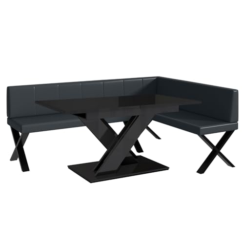 MEBLINI Eckbank für Esszimmer mit ausziehbarem Tisch - Küchenbank - Essecke - Sitzecke Küche - Peter - X-Beine 142x196x87cm Rechts - Dunkelgrau Kunstleder/B Schwarz Hochgl. MEBLINI Eckbank für Esszimmer mit ausziehbarem Tisch - Küchenbank - Essecke - Sitzecke Küche - Peter - X-Beine 142x196x87cm Rechts - Dunkelgrau Kunstleder/B Schwarz Hochgl. von MEBLINI