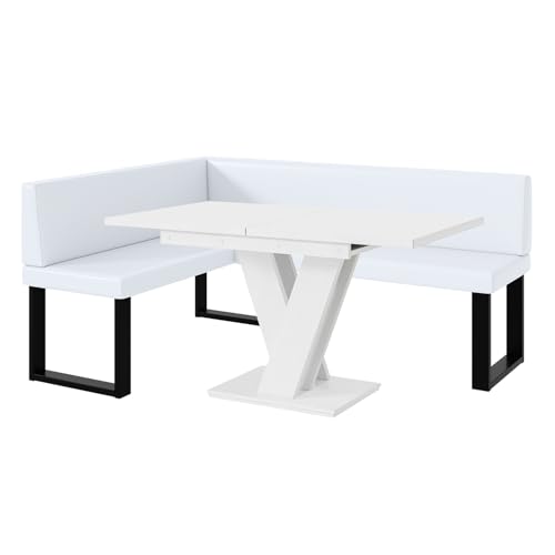 MEBLINI Eckbank für Esszimmer mit ausziehbarem Tisch - Küchenbank - Essecke - Sitzecke Küche - Toni - U-Beine 128x168x87cm Links - Weiß Kunstleder/M Weiß Matt MEBLINI Eckbank für Esszimmer mit ausziehbarem Tisch - Küchenbank - Essecke - Sitzecke Küche - Toni - U-Beine 128x168x87cm Links - Weiß Kunstleder/M Weiß Matt von MEBLINI