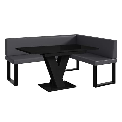 MEBLINI Eckbank für Esszimmer mit ausziehbarem Tisch - Küchenbank - Essecke - Sitzecke Küche - Toni - U-Beine 128x168x87cm Rechts - Grau Kunstleder/M Schwarz Hochgl. MEBLINI Eckbank für Esszimmer mit ausziehbarem Tisch - Küchenbank - Essecke - Sitzecke Küche - Toni - U-Beine 128x168x87cm Rechts - Grau Kunstleder/M Schwarz Hochgl. von MEBLINI