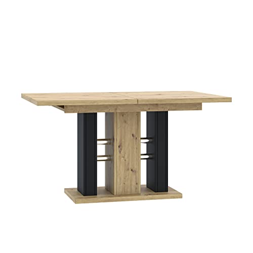 MEBLINI Esstisch Ausziehbar - Esszimmertisch Modern - Küchentisch - Ausziehtisch - Säulentisch - Ausziehbarer Tisch - Dining Table - Esszimmertische - 140-180x90x75cm - WILD - Artisan Eiche/Schwarz von MEBLINI