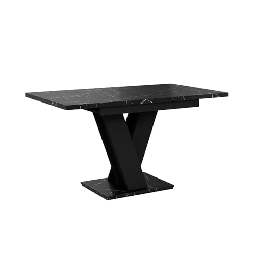 MEBLINI Esstisch Ausziehbar - Esszimmertisch Modern - Küchentisch - Säulentisch - Ausziehtisch - Dining Table - Esszimmertische - 120-160x80x75cm - MASIV - Schwarz Marmor/Schwarz Matt von MEBLINI