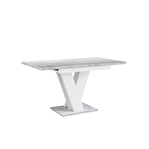 MEBLINI Esstisch Ausziehbar - Esszimmertisch Modern - Küchentisch - Säulentisch - Ausziehtisch - Dining Table - Esszimmertische - 120-160x80x75cm - MASIV - Weiß Matt/Betonoptik von MEBLINI