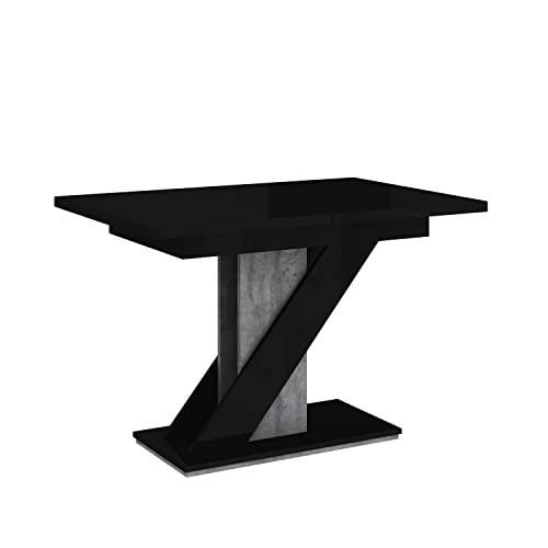 MEBLINI Esstisch Ausziehbar - Esszimmertisch Modern - Küchentisch - Säulentisch - Ausziehtisch - Dining Table - Esszimmertische - 120-160x80x75cm - MEVA - Schwarz Hochglanz/Betonoptik von MEBLINI