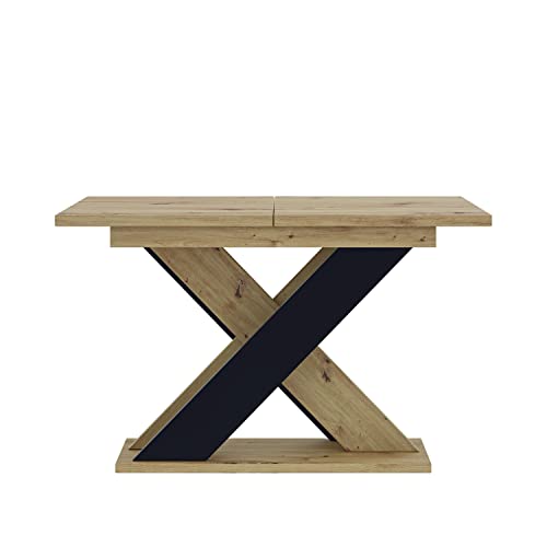 MEBLINI Esstisch Ausziehbar - Esszimmertisch Modern - Küchentisch - Säulentisch - Ausziehtisch - Dining Table - Esszimmertische - 120-160x90x75cm - XAO - Artisan Eiche/Schwarz von MEBLINI