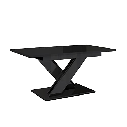 MEBLINI Esstisch Ausziehbar - Esszimmertisch Modern - Küchentisch - Säulentisch - Ausziehtisch - Dining Table - Esszimmertische - 140-180x80x75cm - Bronx - Schwarz Hochglanz von MEBLINI