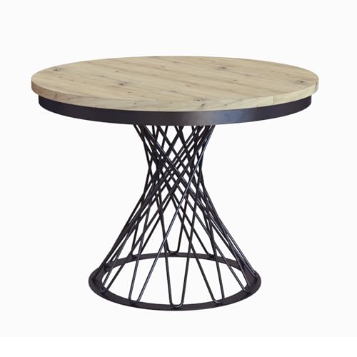 MEBLINI Esstisch Rund Ausziehbar aus Metall - Loft - Esszimmertisch Modern - Küchentisch - Ausziehtisch - Round Dining Table - Esszimmertische - 100-138x77cm - LUCO - Artisan Eiche/Schwarz Matt von MEBLINI