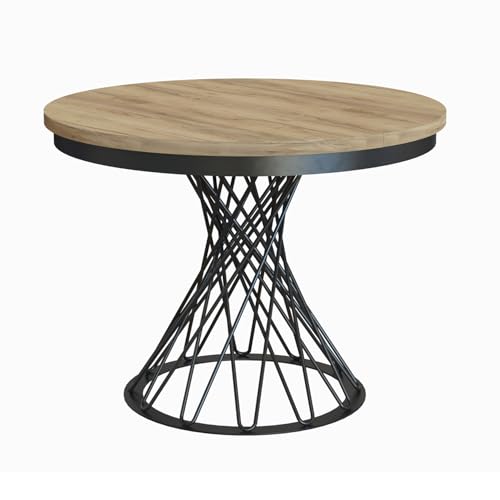 MEBLINI Esstisch Rund Ausziehbar aus Metall - Loft - Esszimmertisch Modern - Küchentisch - Ausziehtisch - Round Dining Table - Esszimmertische - 100-138x77cm - LUCO - Gold Craft Eiche/Schwarz Matt von MEBLINI