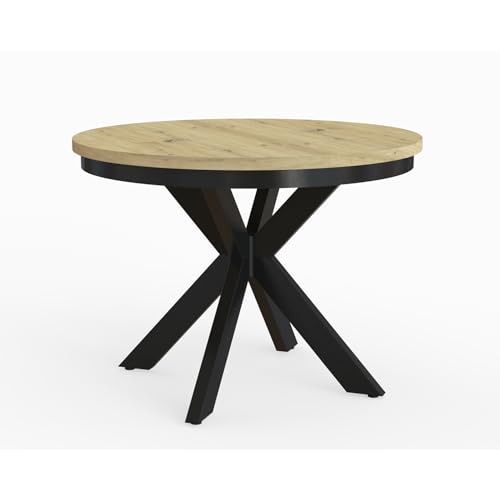 MEBLINI Esstisch Rund Ausziehbar aus Metall - Loft - Esszimmertisch Modern - Küchentisch - Ausziehtisch - Round Dining Table - Esszimmertische - 100-176x77cm - BAGIO - Artisan Eiche/Schwarz Matt von MEBLINI